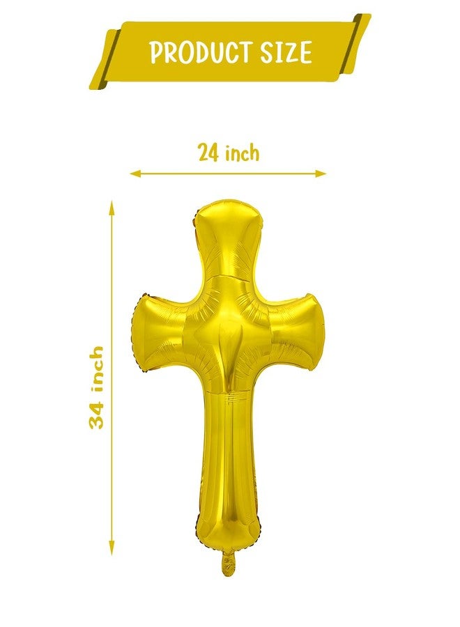 OULUN 6 Pcs 34 inch Cross Shape Aluminum Foil Balloon,God Bless Giant Memorial Baptism Balloon, Communion Baptism Religious Foil Party Balloon Outdoor Decorations (Gold) - Image 2